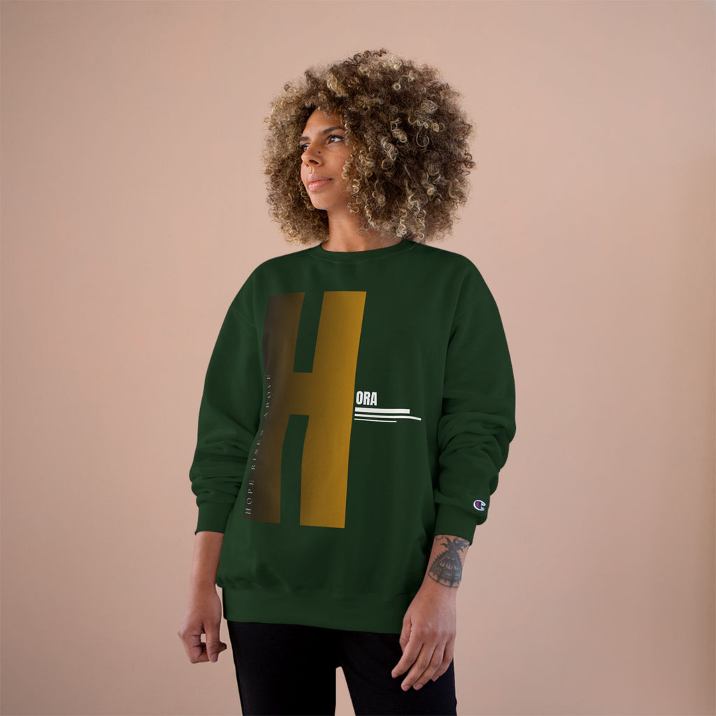 H Monogram Sweatshirt — Olive Champion Crewneck with Gold Gradient 'H' Design