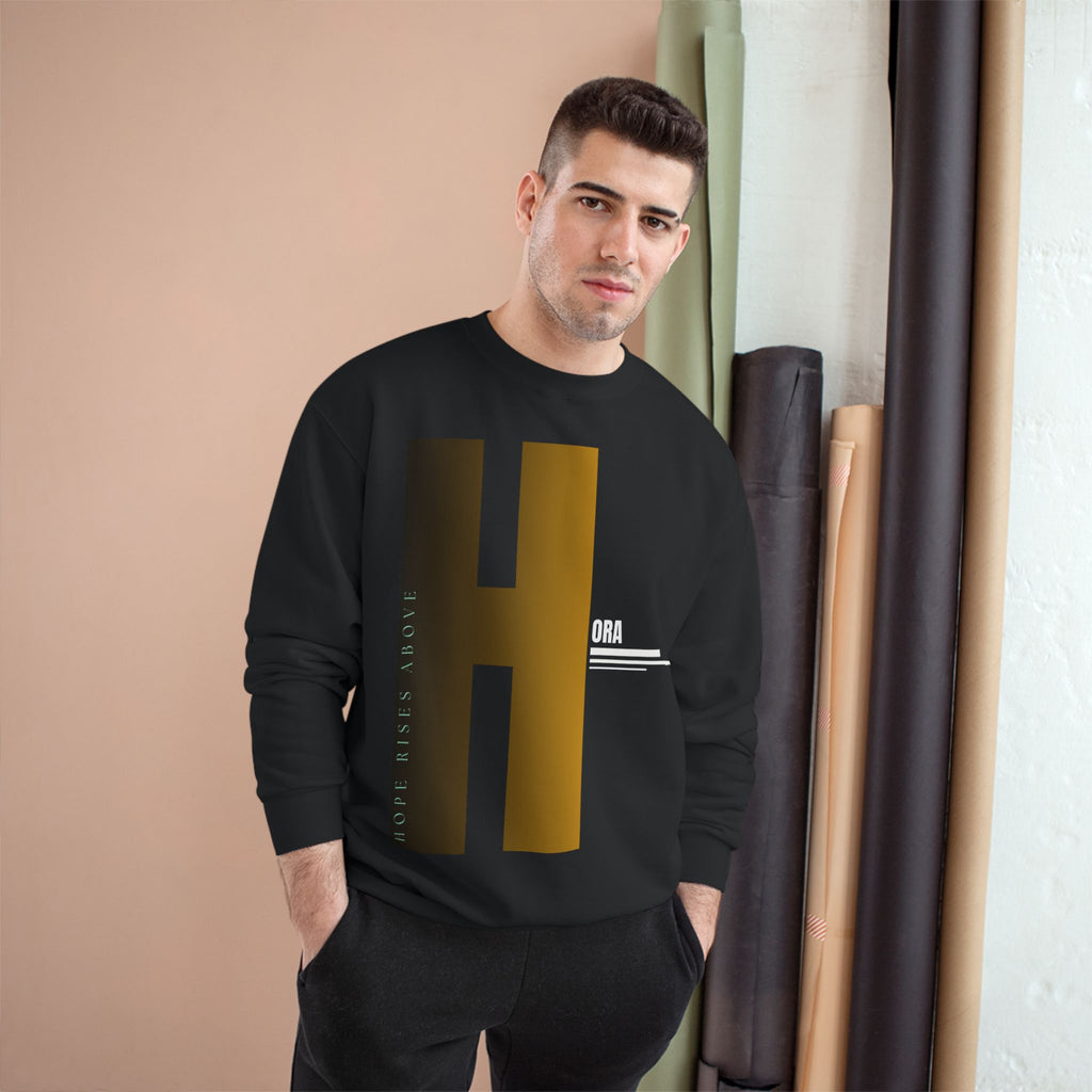 H Monogram Sweatshirt — Olive Champion Crewneck with Gold Gradient 'H' Design