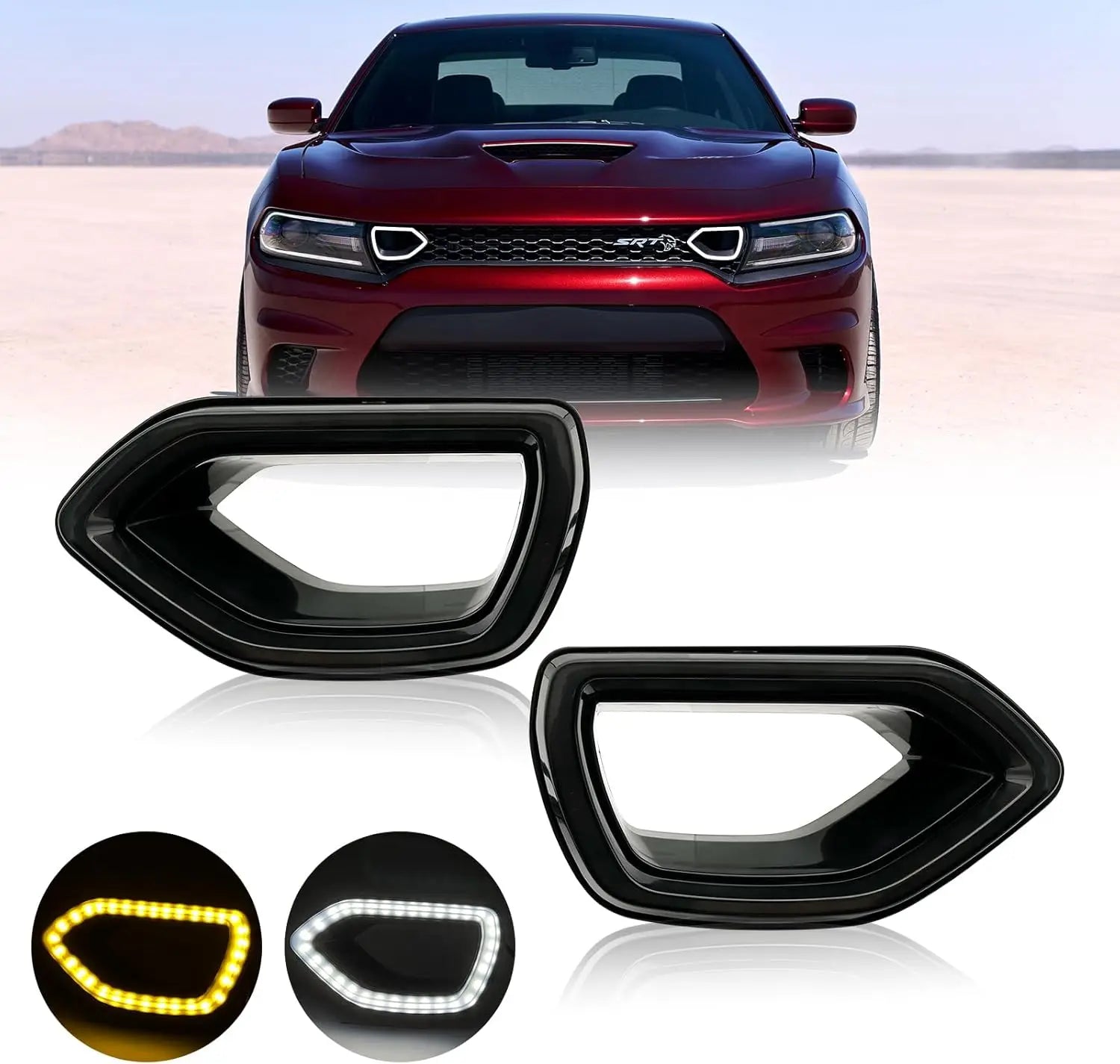 Replacement for SRT Scat Pack Grille LED Lights Sequential Amber Turn Signals Lights For Dodge Charger White LED as DRL 15-20
