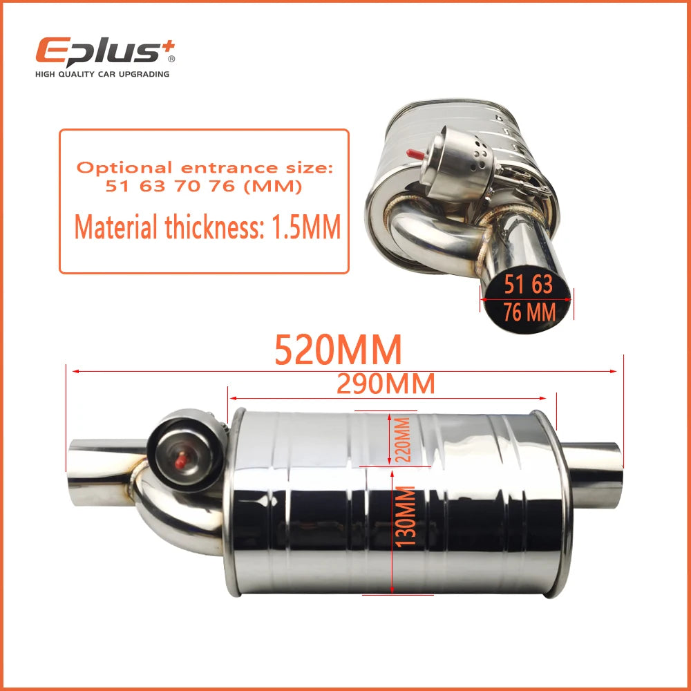 EPLUS 1 Pair Car Exhaust System Vacuum Valve Control Exhaust Pipe Kit Remote Control Variable Silencer Stainless Universal 63mm