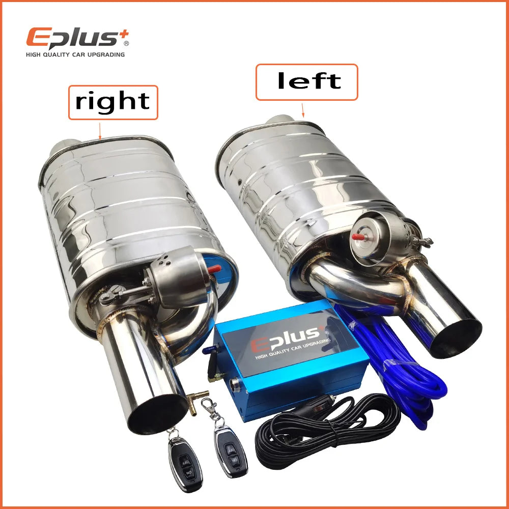 EPLUS 1 Pair Car Exhaust System Vacuum Valve Control Exhaust Pipe Kit Remote Control Variable Silencer Stainless Universal 63mm