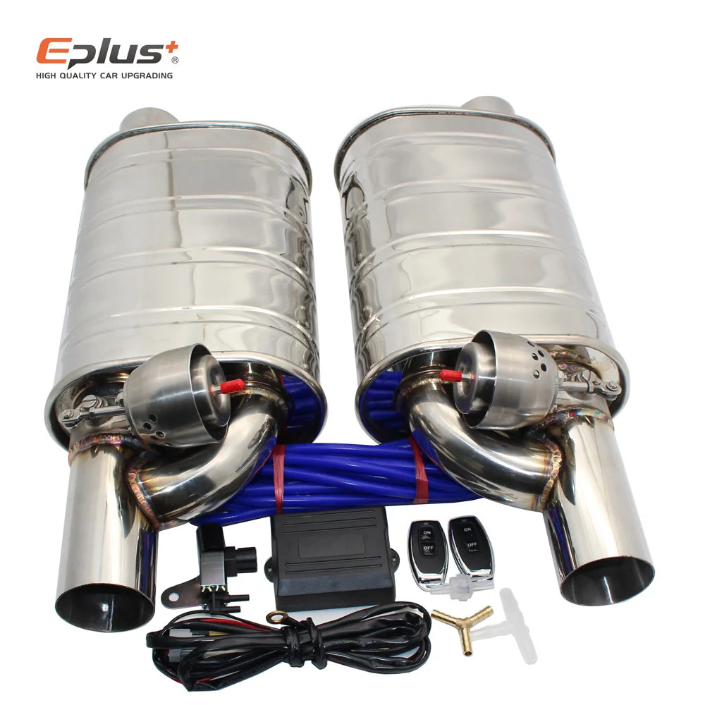 EPLUS 1 Pair Car Exhaust System Vacuum Valve Control Exhaust Pipe Kit Remote Control Variable Silencer Stainless Universal 63mm