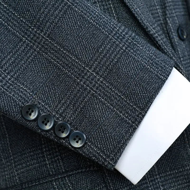Linen Suit (Blazer+ Vest+Pants) Men's Fashion Hosts British Style