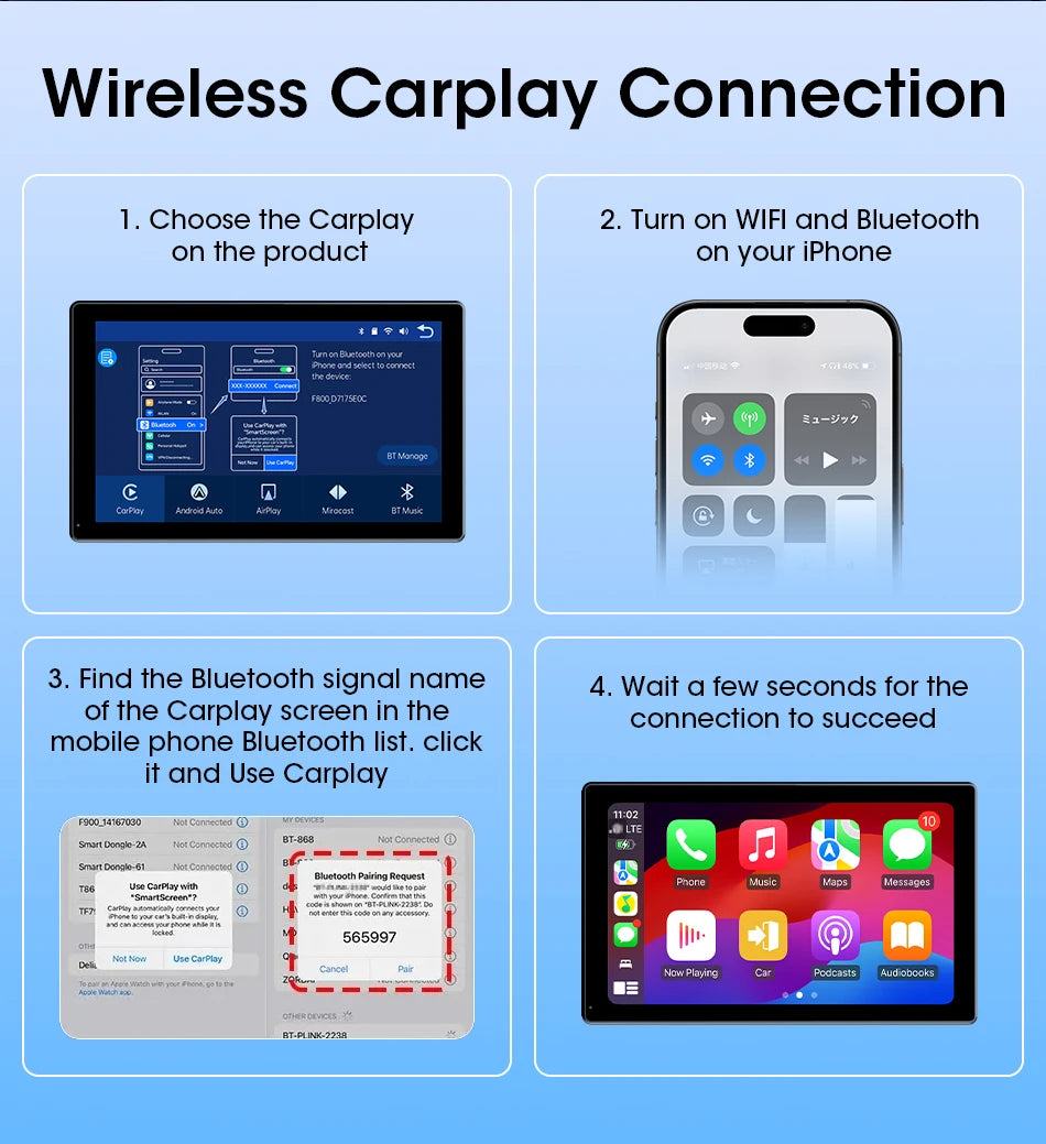 7/8/9'' Support Orientation & Portrait Car Mirror Radio Wireless Carplay Android Auto Multimedia Video Player Universal Screen