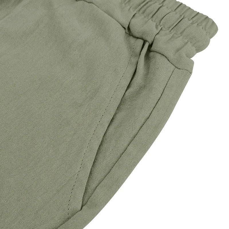 Men's Linen Sleeveless Hooded Shirt and Shorts Set