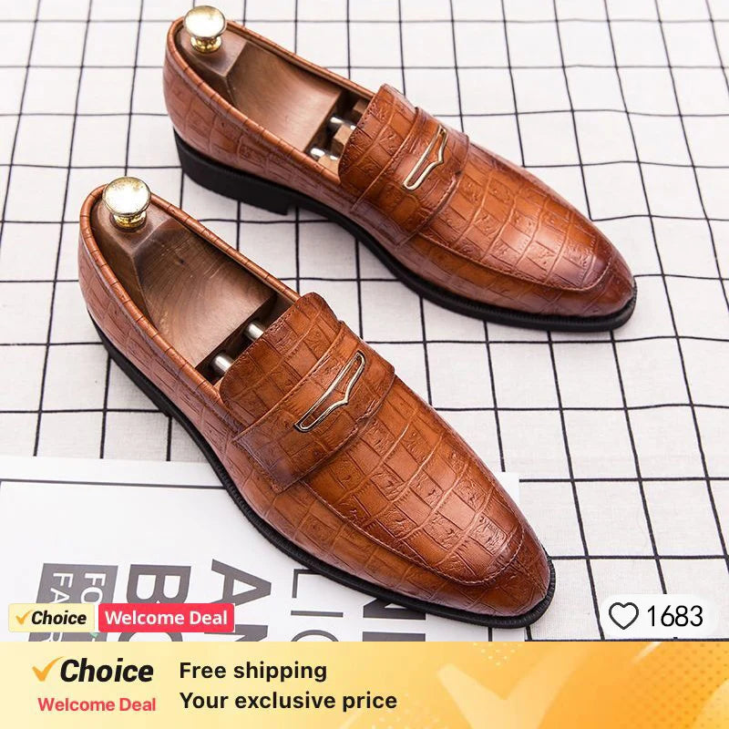 Fashion Italian Plus Size Men Dress Shoes Retro Genuine Leather Crocodile Grain Party Wedding Slippers Shoes Men