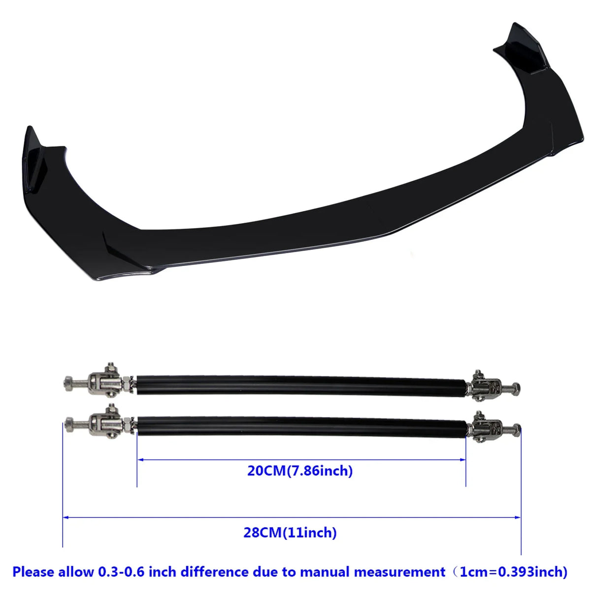 Universal ABS Front Bumper Lip Chin Spoiler Splitter With 8"-11" Adjustable Support Rod