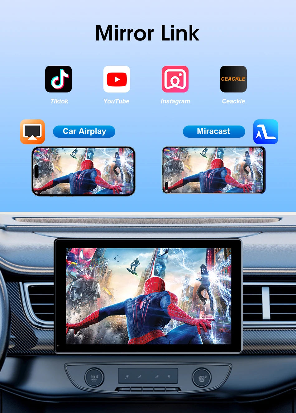 7/8/9'' Support Orientation & Portrait Car Mirror Radio Wireless Carplay Android Auto Multimedia Video Player Universal Screen
