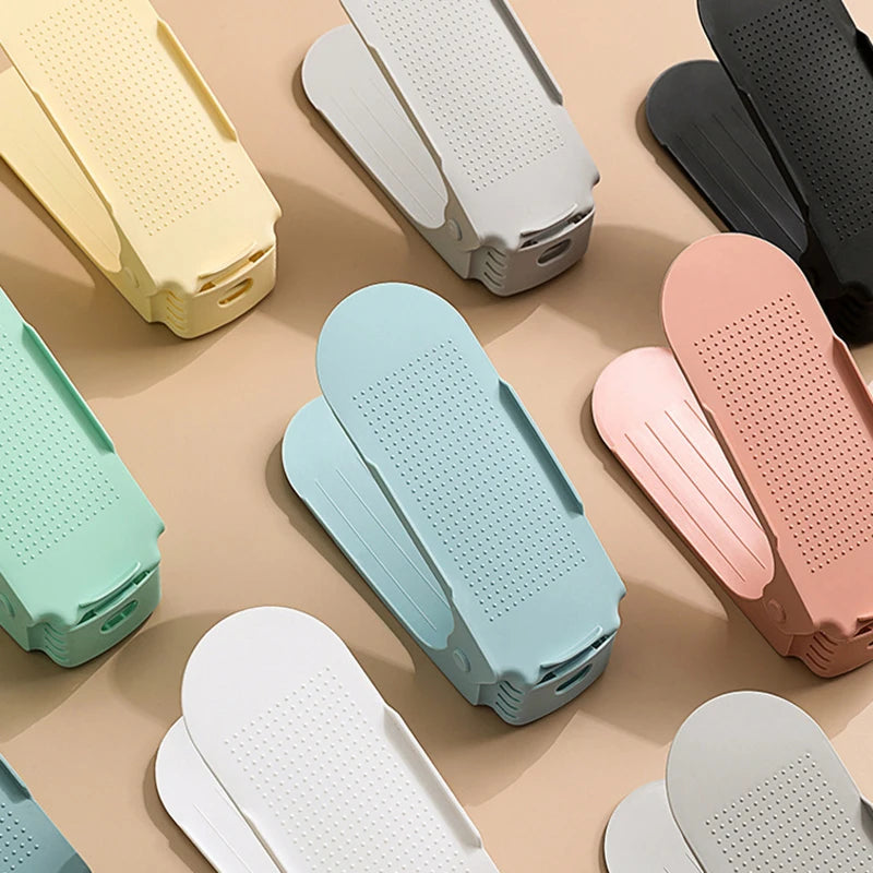 1/4/10 Pcs Shoe Organiser Plastic Adjustable Height Shoe Shelf Top and bottom compartment design Save space in your shoe cabinet