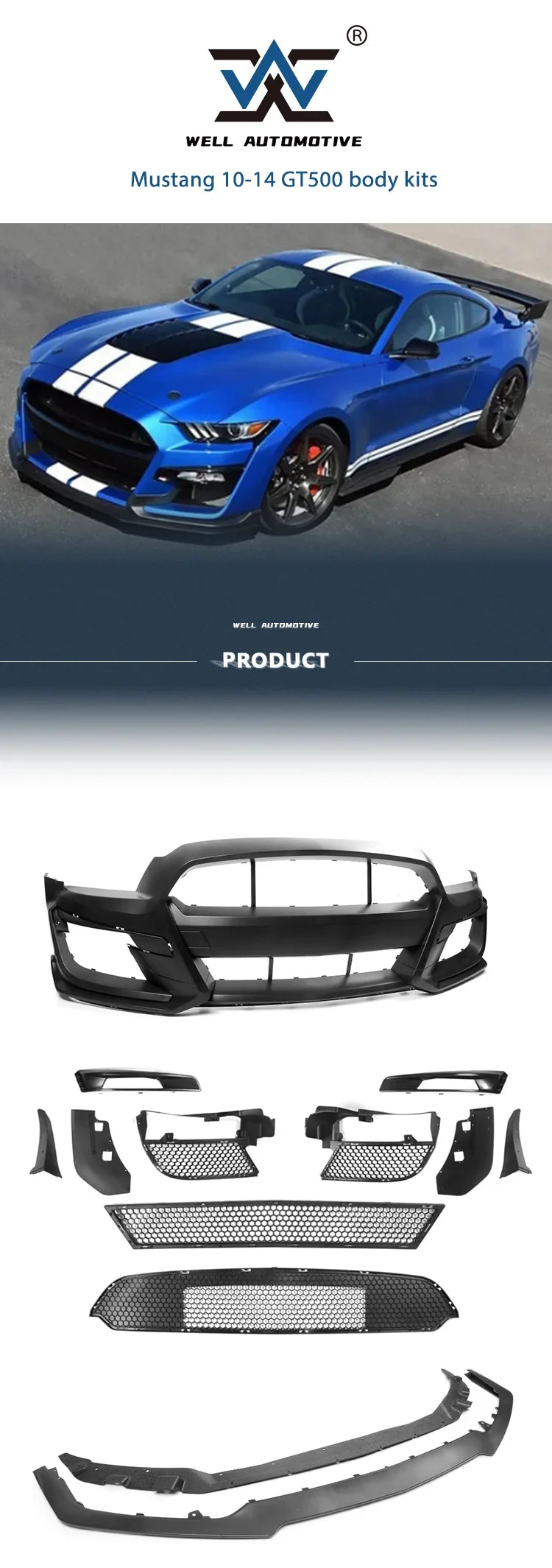 Old To New Bodykit Front Bumper W/O Grille Light For Mustang 10-14 GT500