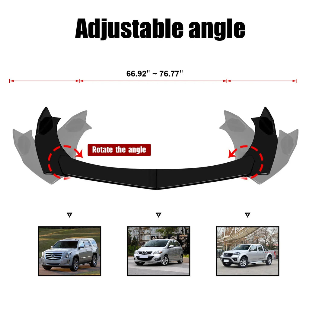 Universal ABS Front Bumper Lip Chin Spoiler Splitter With 8"-11" Adjustable Support Rod