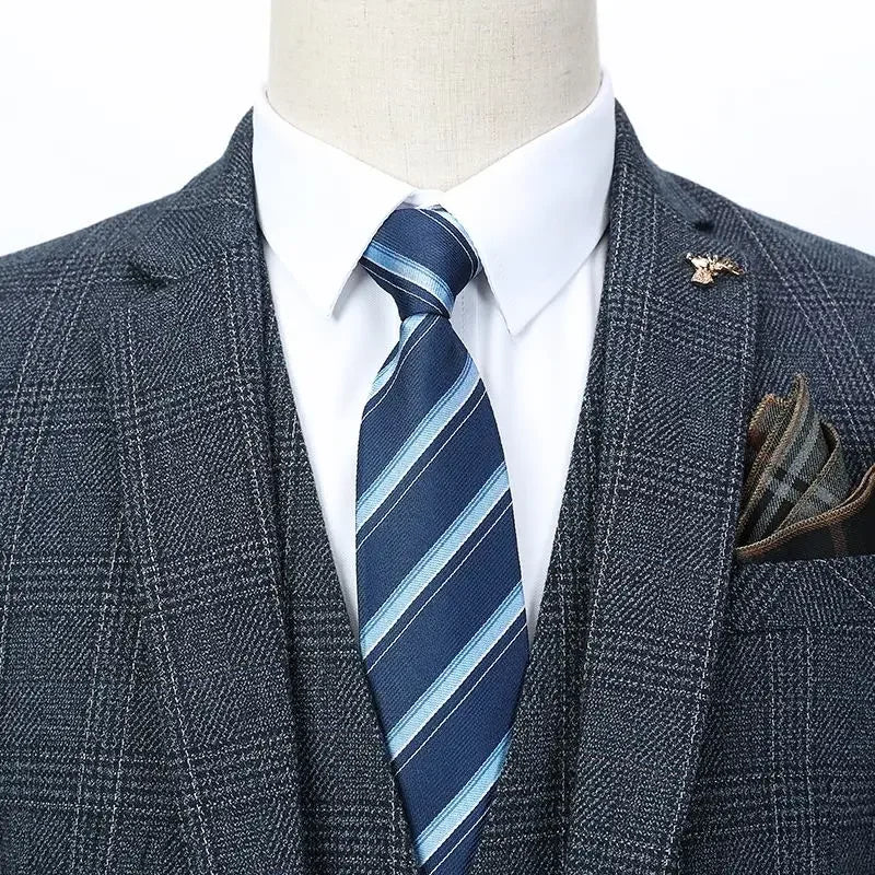 Linen Suit (Blazer+ Vest+Pants) Men's Fashion Hosts British Style
