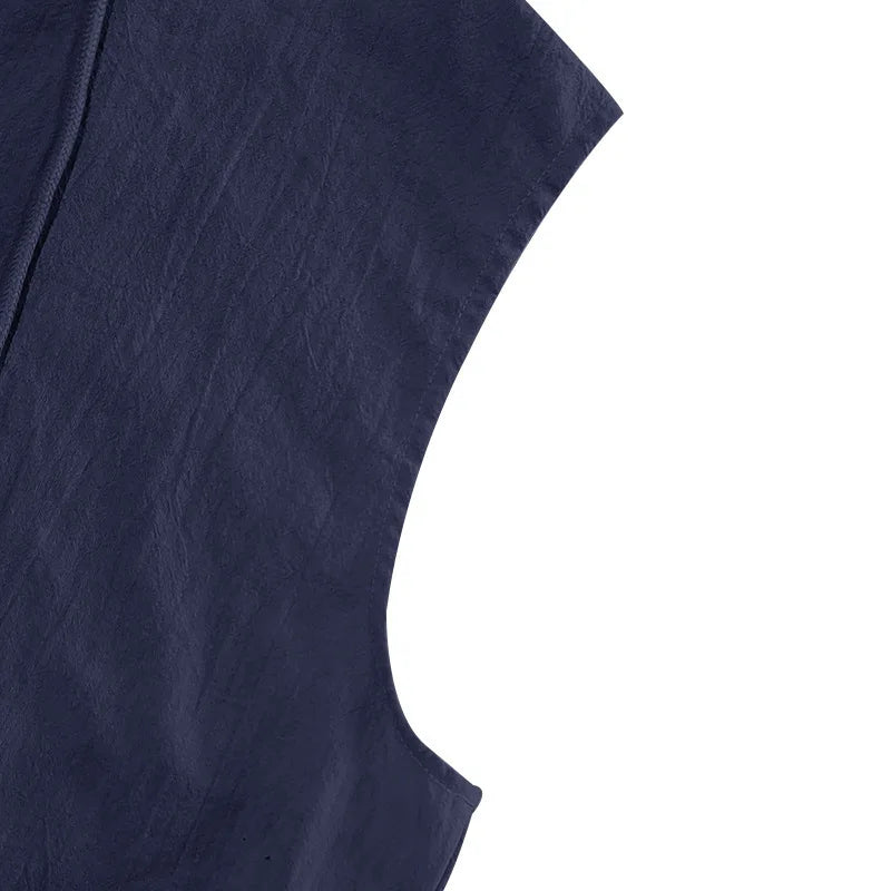Men's Linen Sleeveless Hooded Shirt and Shorts Set