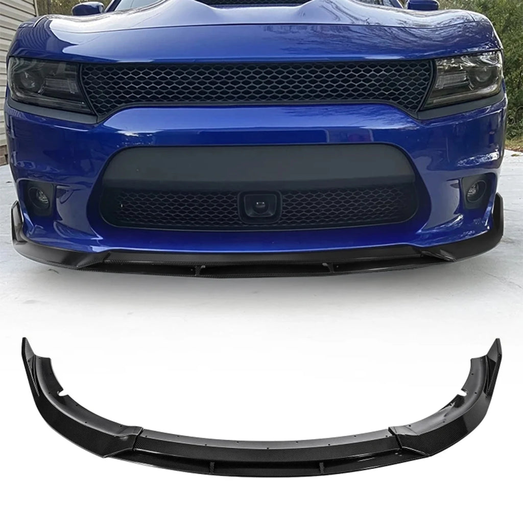 4PCS Front Bumper Lip Splitter Spoiler Body Kit For Dodge Charger 2015-2023 SRT-Style Carbon Fiber Look Glossy Black