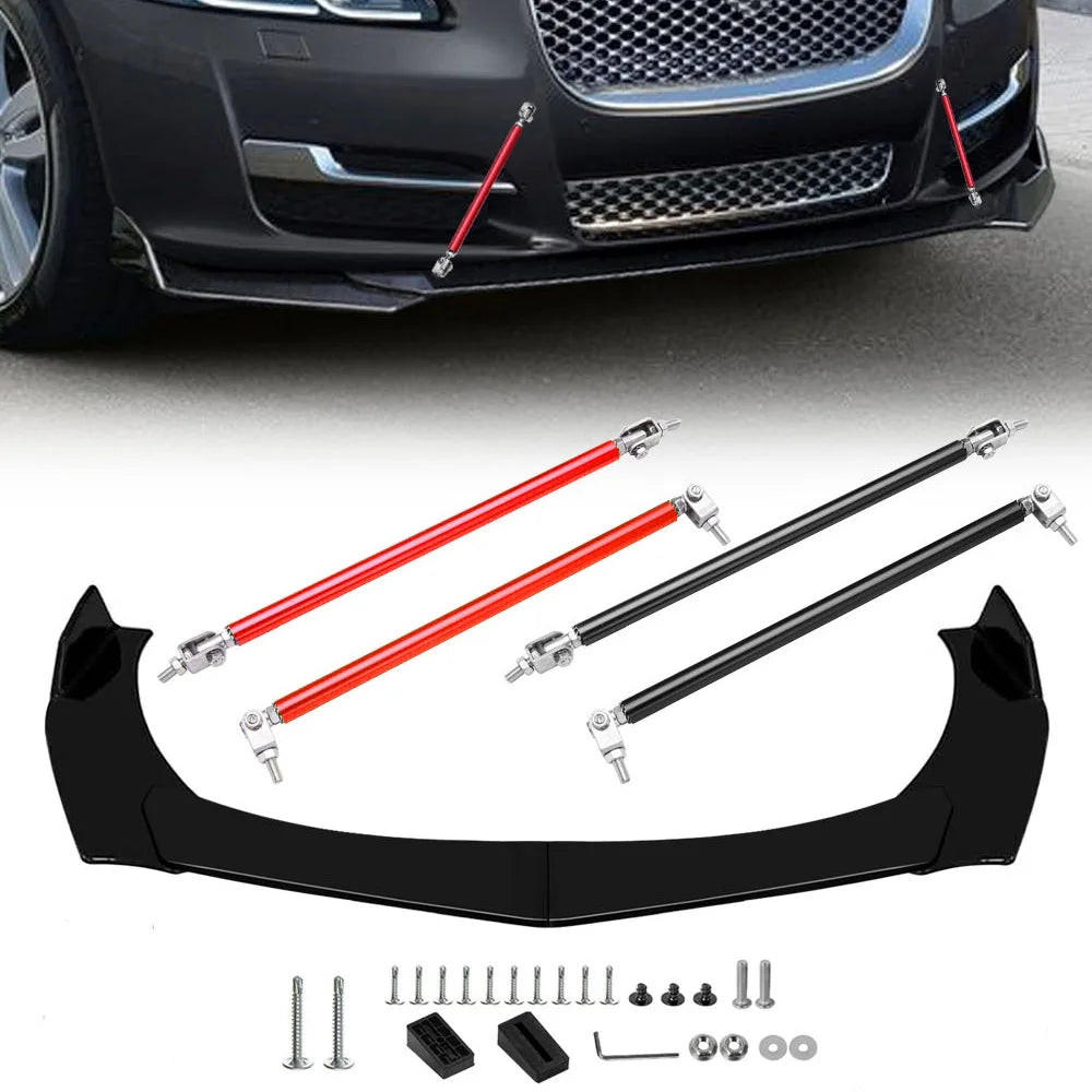 Universal ABS Front Bumper Lip Chin Spoiler Splitter With 8"-11" Adjustable Support Rod