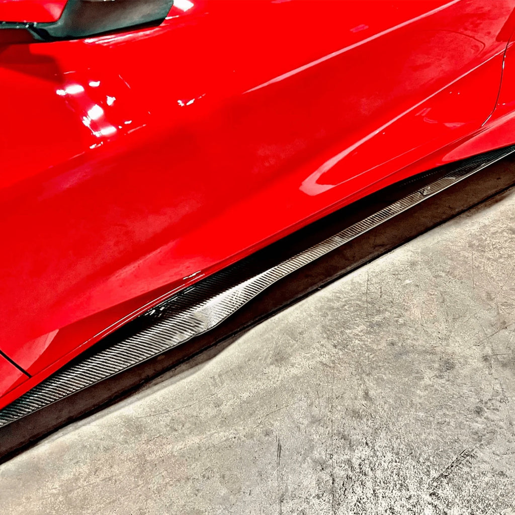Side Skirts Extension Splitters Fender For Chevrolet Corvette C8 2 Door Z51 Stingray STG 3 2020-2024 Carbon Look Glossy Black