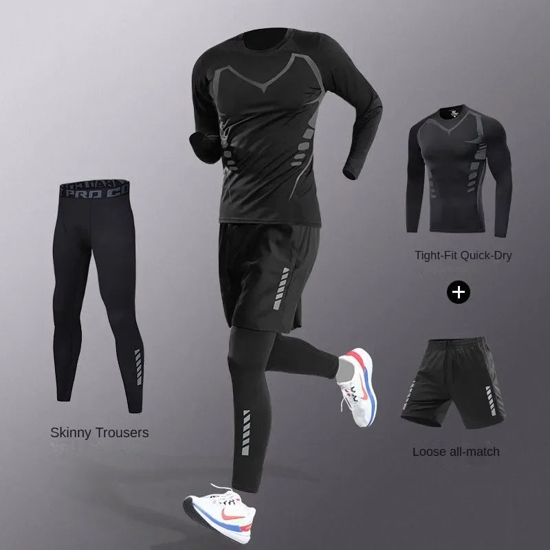7Pcs Men's Ice Fiber Quick-Dry Running Fitness Full Set