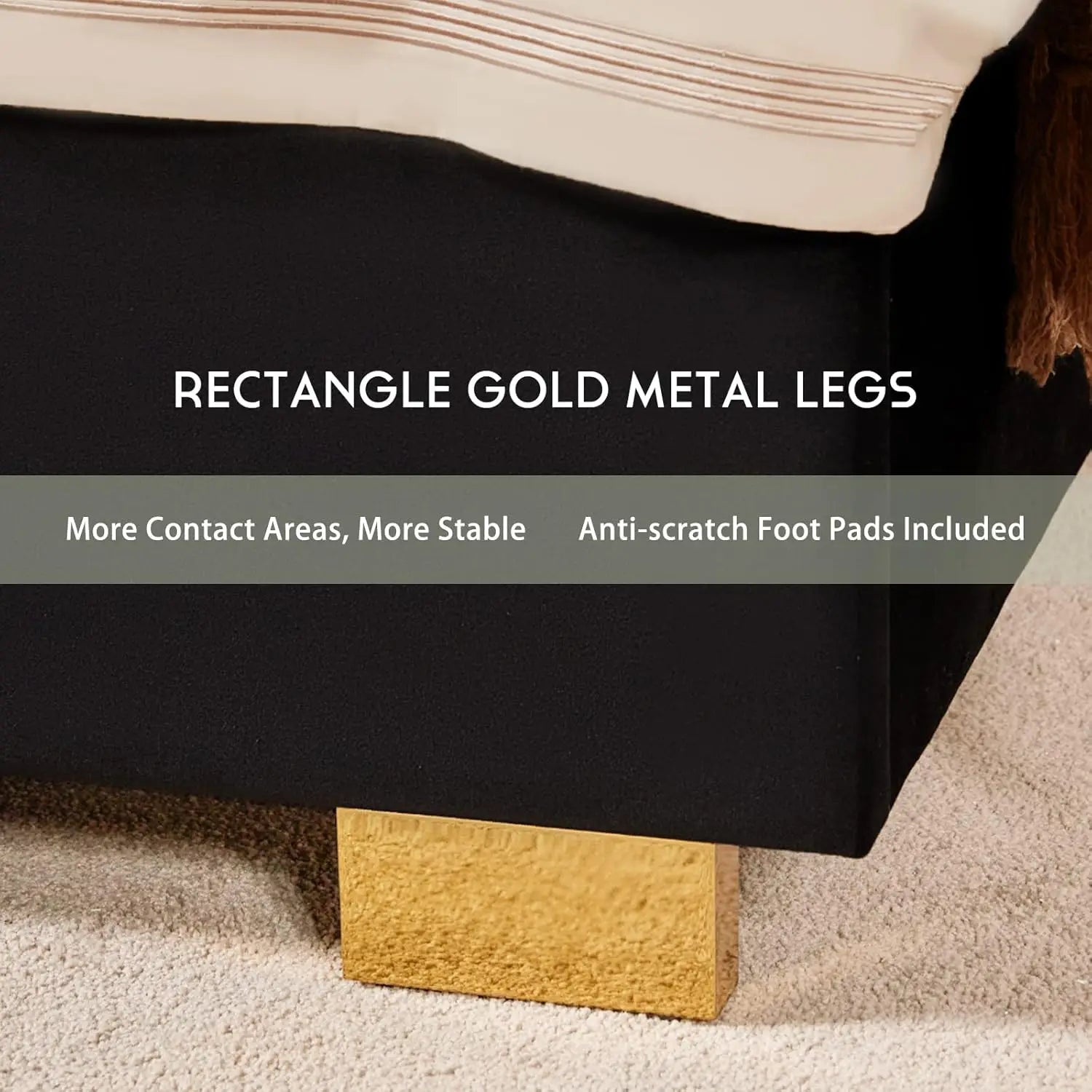 King Bed Frame Upholstered Platform with Gold Trim Headboard No Box Spring Needed Black, Customized