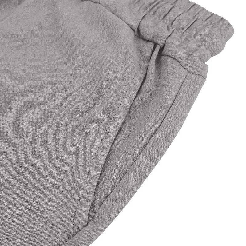Men's Linen Sleeveless Hooded Shirt and Shorts Set