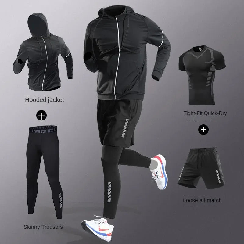 7Pcs Men's Ice Fiber Quick-Dry Running Fitness Full Set