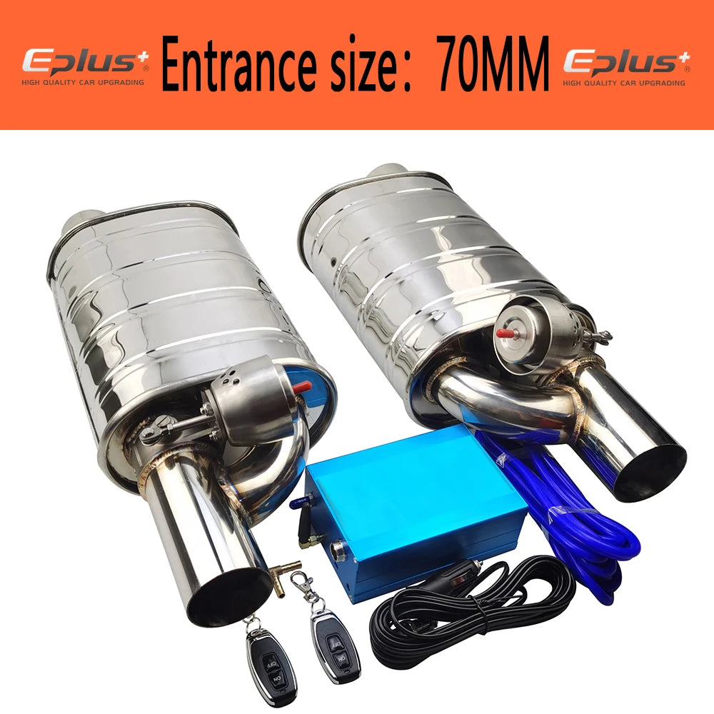 EPLUS 1 Pair Car Exhaust System Vacuum Valve Control Exhaust Pipe Kit Remote Control Variable Silencer Stainless Universal 63mm