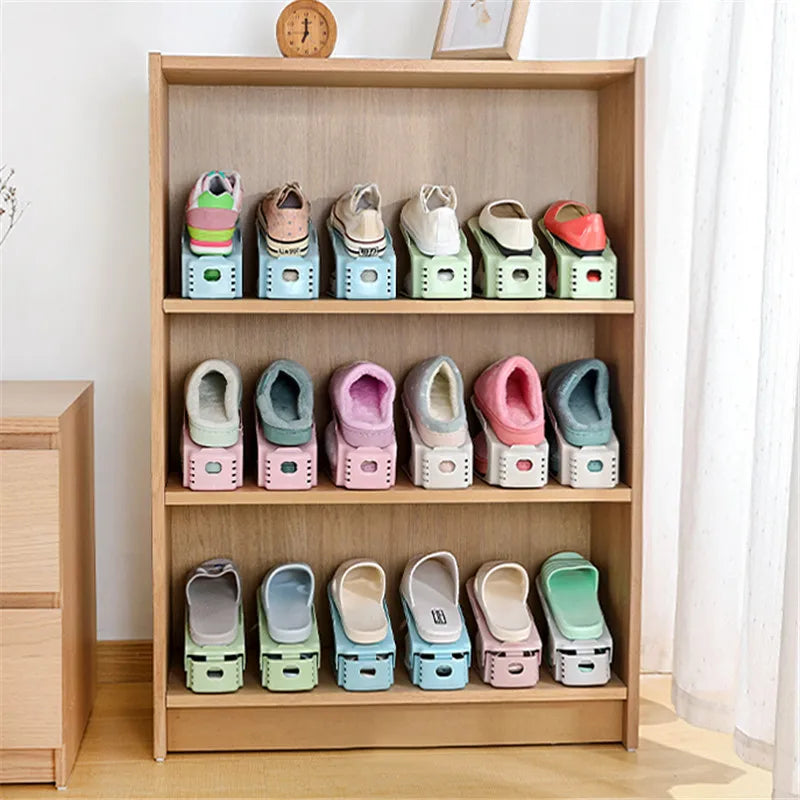 1/4/10 Pcs Shoe Organiser Plastic Adjustable Height Shoe Shelf Top and bottom compartment design Save space in your shoe cabinet