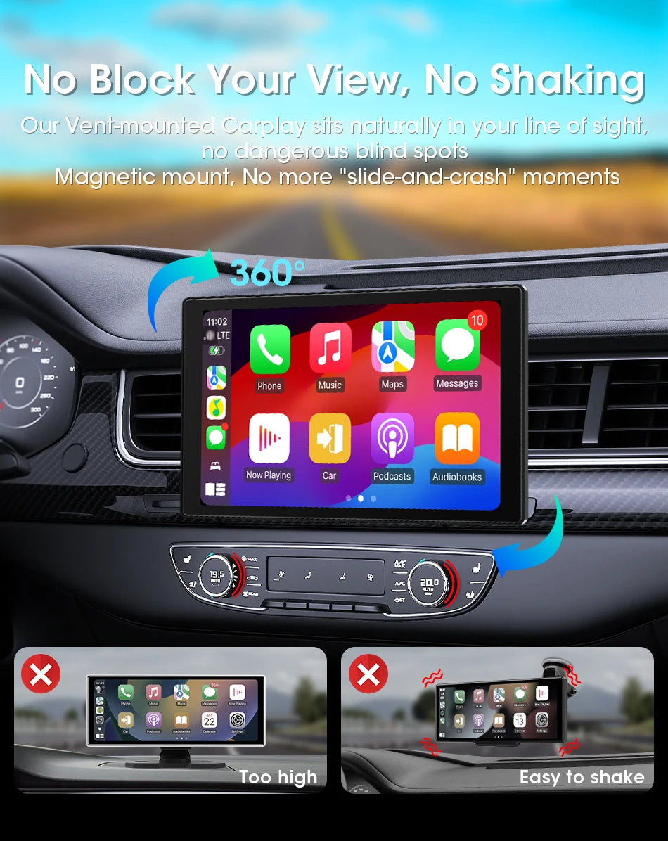 7/8/9'' Support Orientation & Portrait Car Mirror Radio Wireless Carplay Android Auto Multimedia Video Player Universal Screen