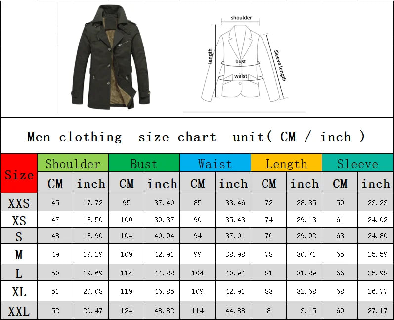 Men's Khaki Long-Sleeve Fleece-Lined Jacket, New Winter Style Collared Warm Coat,
