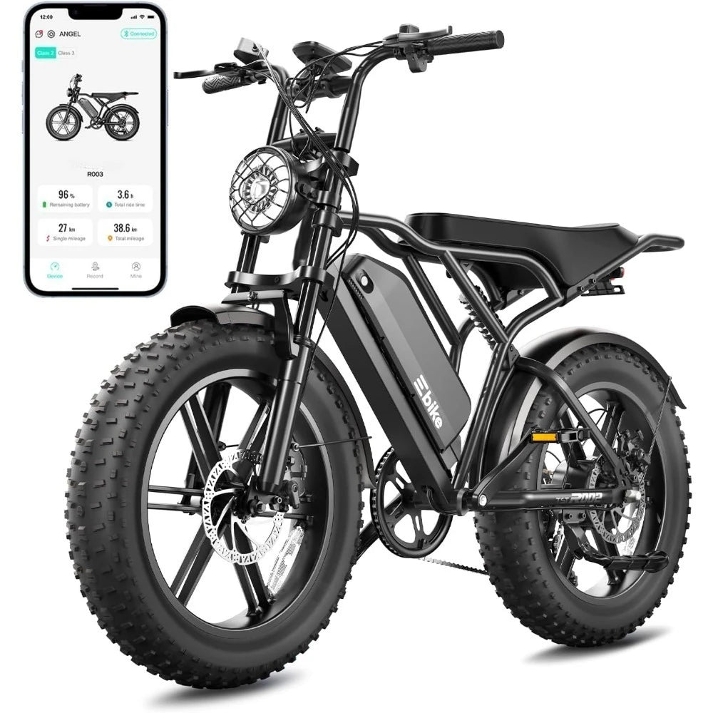 Full Suspension 1500W Peak Motor Fat Tire Electric Bike for Adults 60 Miles 48V 15Ah Removable Battery 7-Speed 20 Inch
