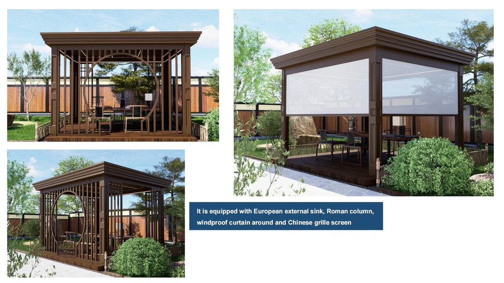 Motorized Pergola Aluminum Bioclimatic Gazebo with LED Lights Louvered Roof with Glass Sliding Doors Patio Gazebos Pergolas