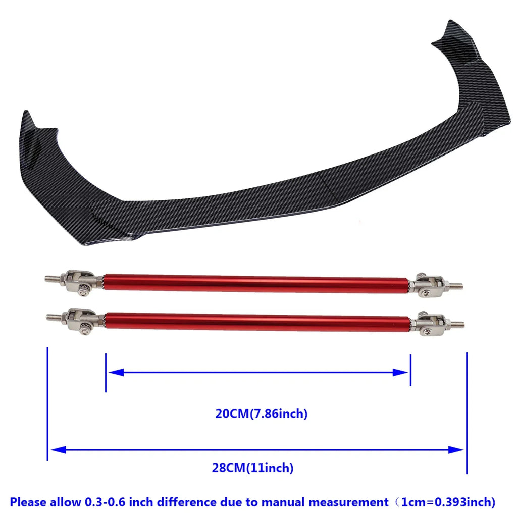 Universal ABS Front Bumper Lip Chin Spoiler Splitter With 8"-11" Adjustable Support Rod