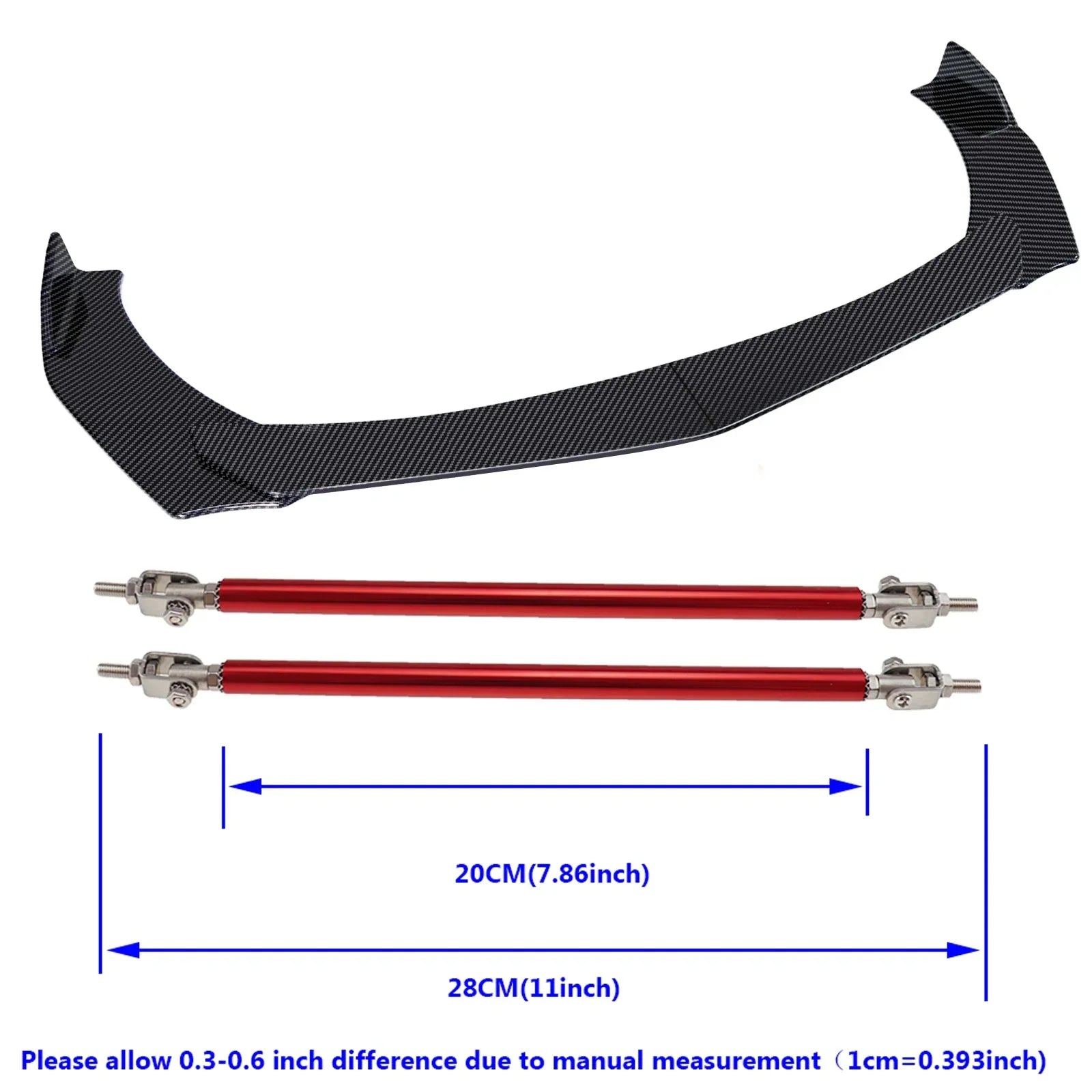 Universal ABS Front Bumper Lip Chin Spoiler Splitter With 8"-11" Adjustable Support Rod