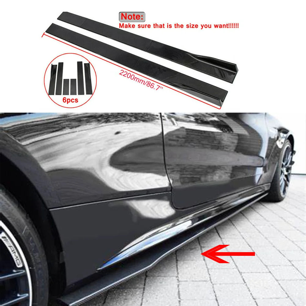 6PCS 2.2m Universal Side Skirt Extension Rocker Plate Lip Separator Bumper For Dodge Charger SRT SXT RT For Audi A3 S3 A4 S4 A5