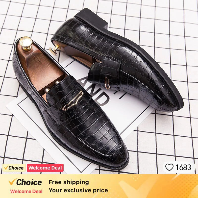 Fashion Italian Plus Size Men Dress Shoes Retro Genuine Leather Crocodile Grain Party Wedding Slippers Shoes Men