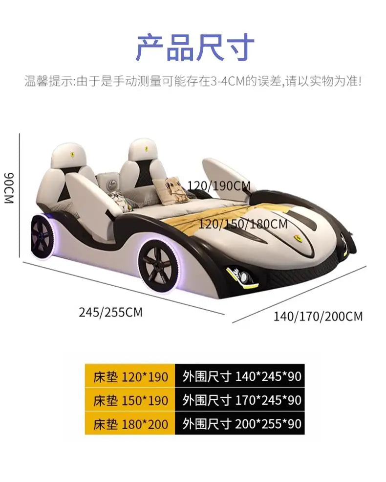 With lights and sound system 120x200 150x200 180x200 cm Sports car bed bedroom furniture Bed bases and frames Double beds