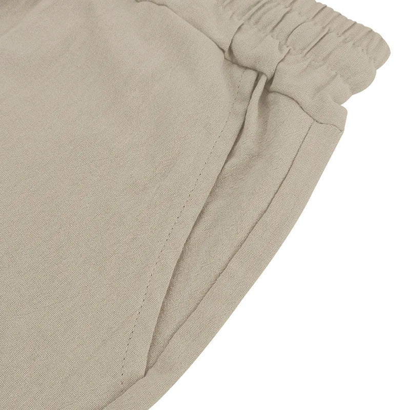 Men's Linen Sleeveless Hooded Shirt and Shorts Set