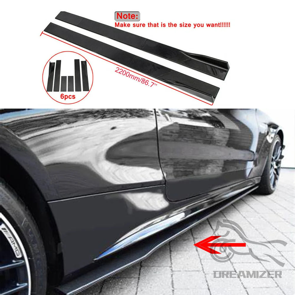 6PCS 2.2m Universal Side Skirt Extension Rocker Plate Lip Separator Bumper For Dodge Charger SRT SXT RT For Audi A3 S3 A4 S4 A5