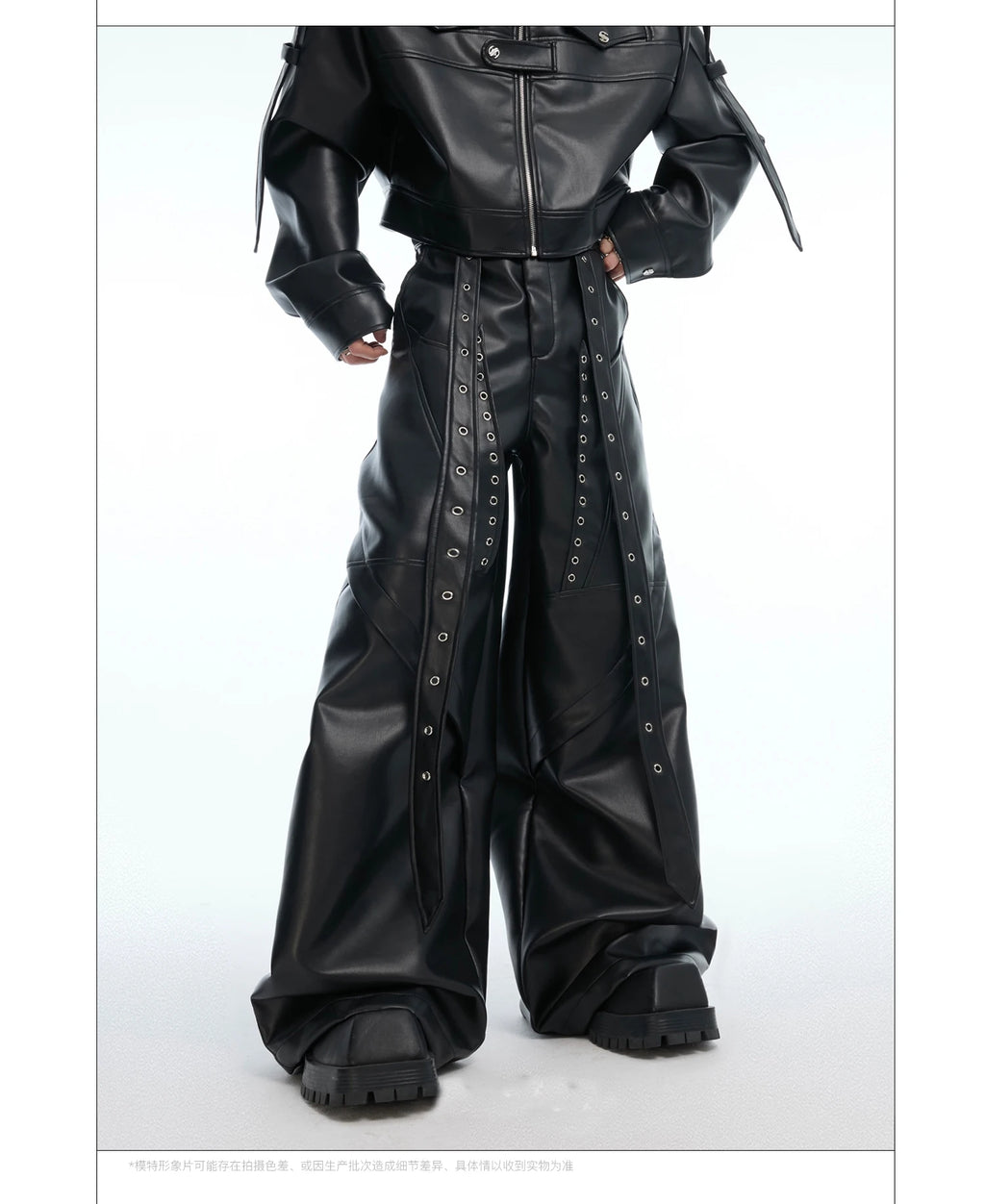 Mauroicardi Spring Autumn Cool Long Baggy Black Soft Pu Leather Wide Leg Pants Men