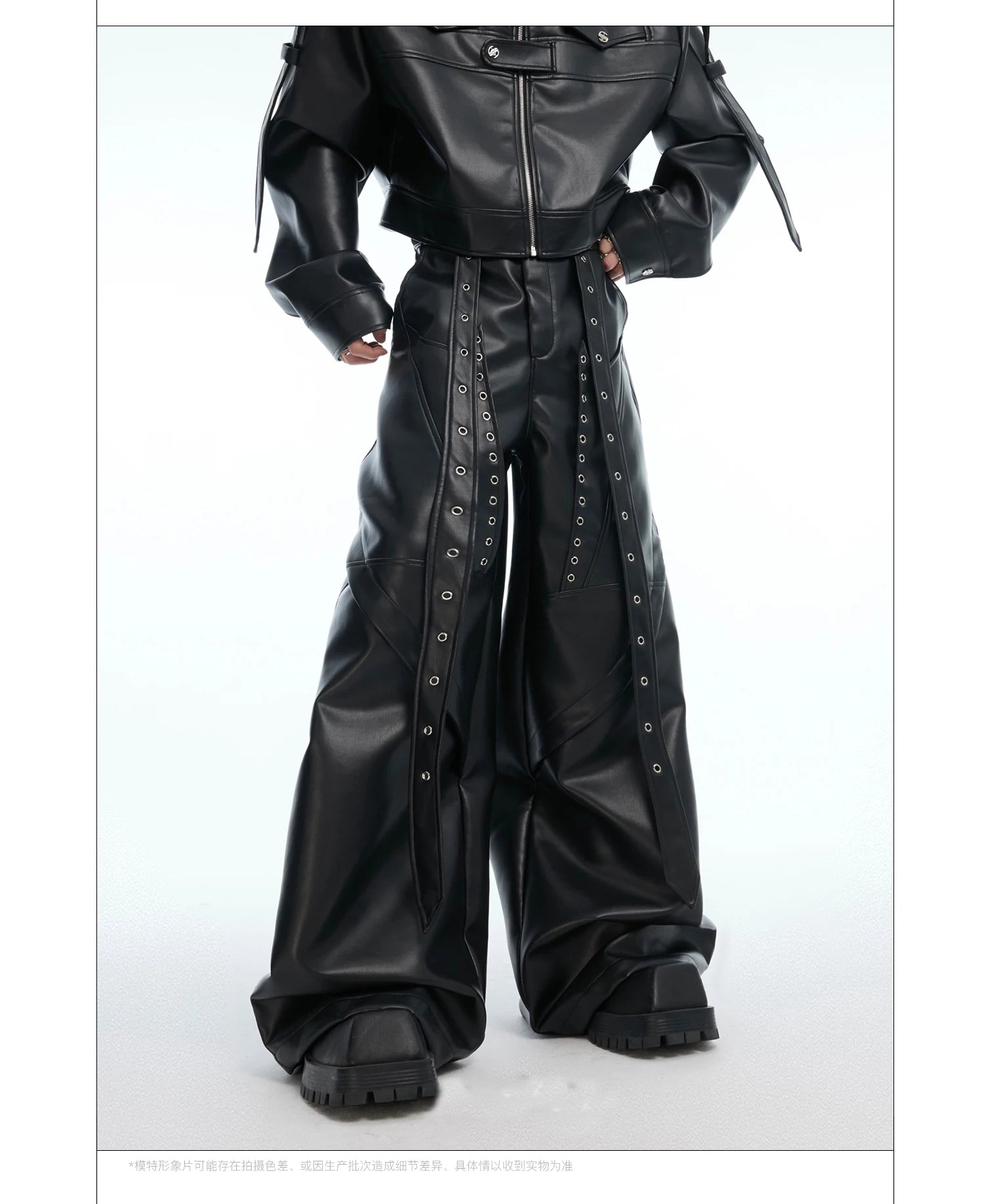 Mauroicardi Spring Autumn Cool Long Baggy Black Soft Pu Leather Wide Leg Pants Men