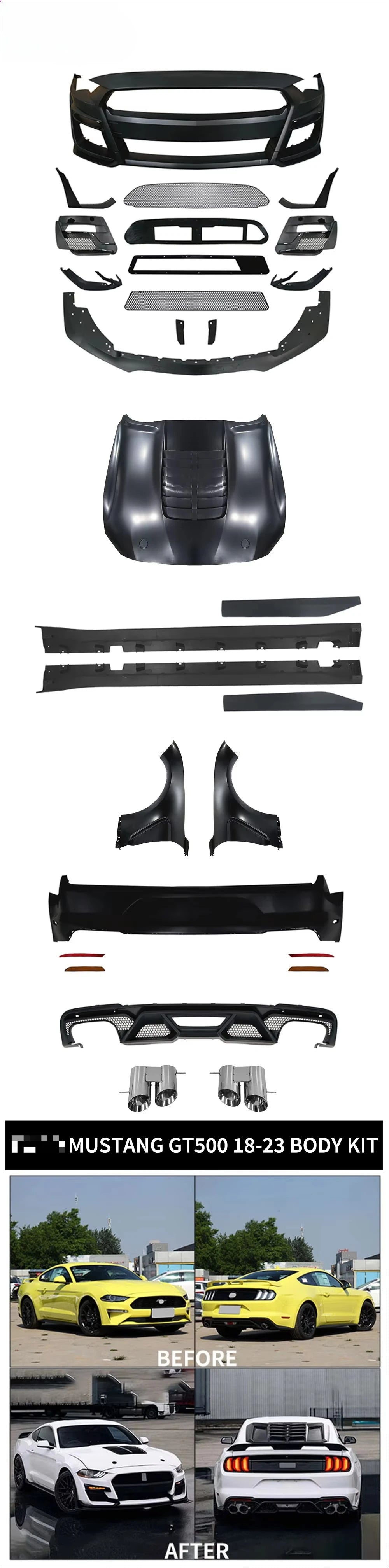 New Condition Manufacturing for Mustang GT500 2018-2023 Accessories Car Full Wide Body Kit with Front Rear Bumper Grille