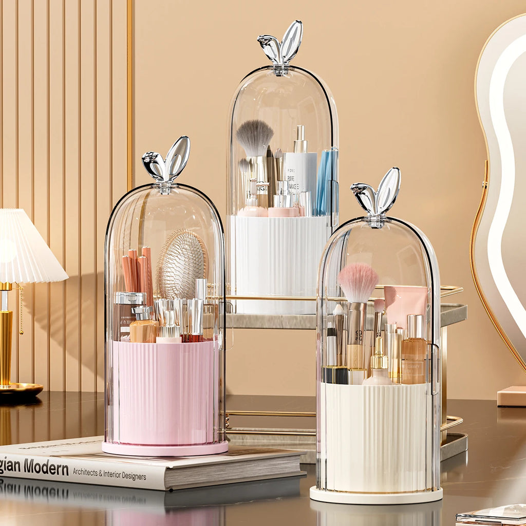360° Rotating Makeup Brush Holder Cosmetic, Lipstick, Eyebrow Pencil, Eye Shadow Organizer with Clear Lid Dustproof, Waterproof