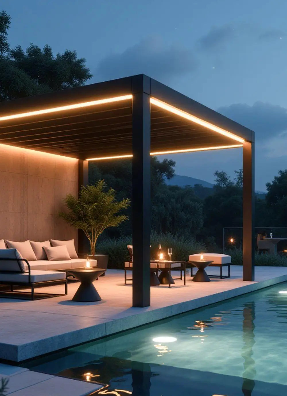 Motorized Pergola Aluminum Bioclimatic Gazebo with LED Lights Louvered Roof with Glass Sliding Doors Patio Gazebos Pergolas