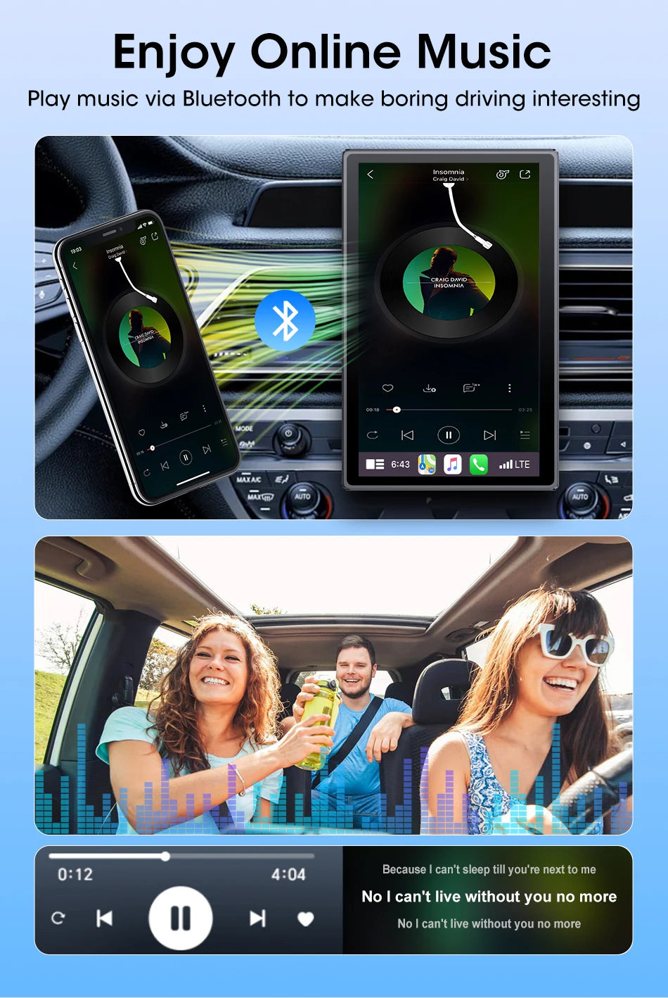 7/8/9'' Support Orientation & Portrait Car Mirror Radio Wireless Carplay Android Auto Multimedia Video Player Universal Screen