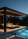 Motorized Pergola Aluminum Bioclimatic Gazebo with LED Lights Louvered Roof with Glass Sliding Doors Patio Gazebos Pergolas