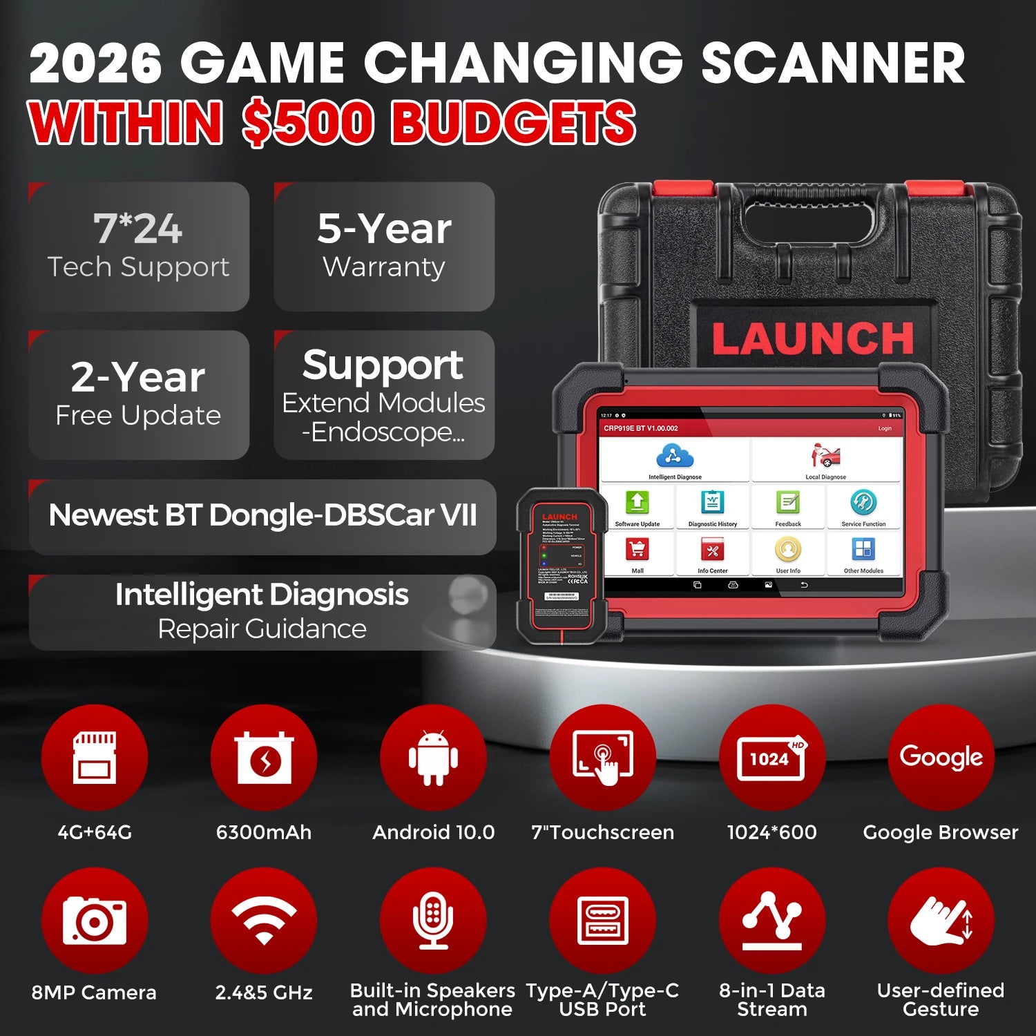 LAUNCH X431 CRP919E BT Car Diagnostic Tools CAN FD DOIP ALL Systems ECU Coding Bi-directional 35 Resets DBScar VII Auto Scanner