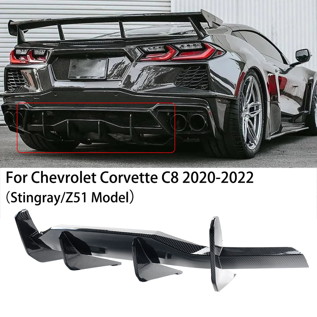 For 2020-2023 Chevrolet/Chevy Corvette C8 E-ray STG Z51 Rear Bumper Diffuser Rear Lip Splitter Spoiler Shark Fin Style Body Kit