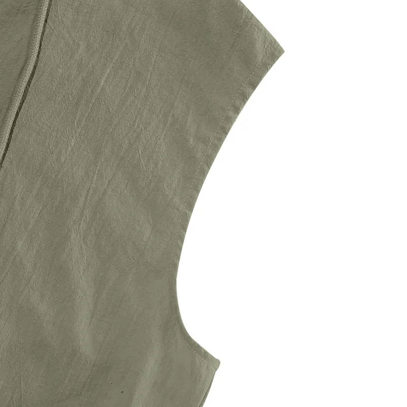 Men's Linen Sleeveless Hooded Shirt and Shorts Set