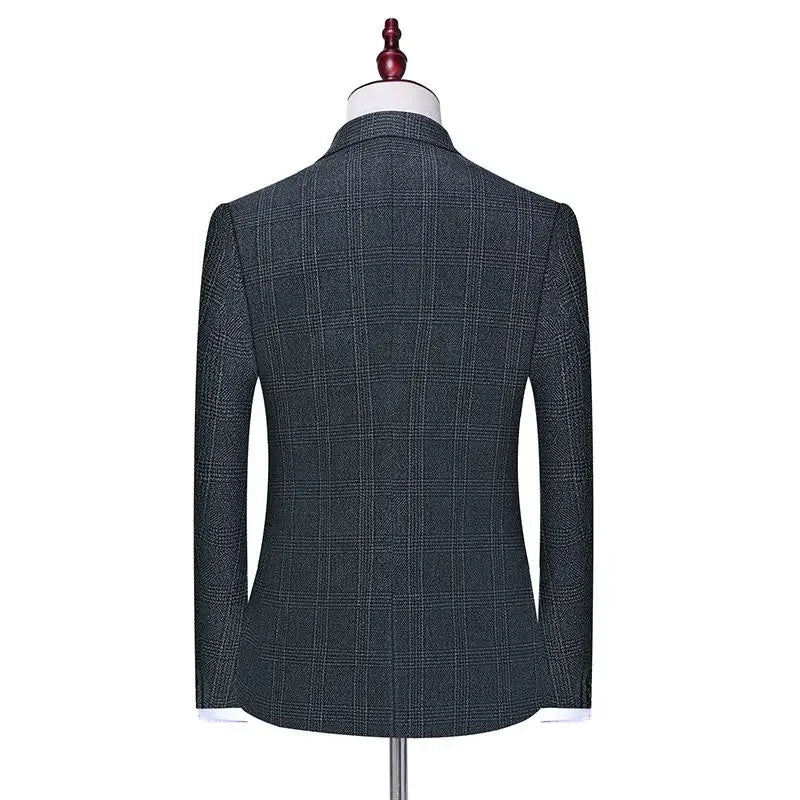 Linen Suit (Blazer+ Vest+Pants) Men's Fashion Hosts British Style