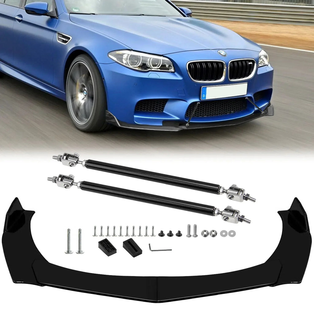 Universal ABS Front Bumper Lip Chin Spoiler Splitter With 8"-11" Adjustable Support Rod
