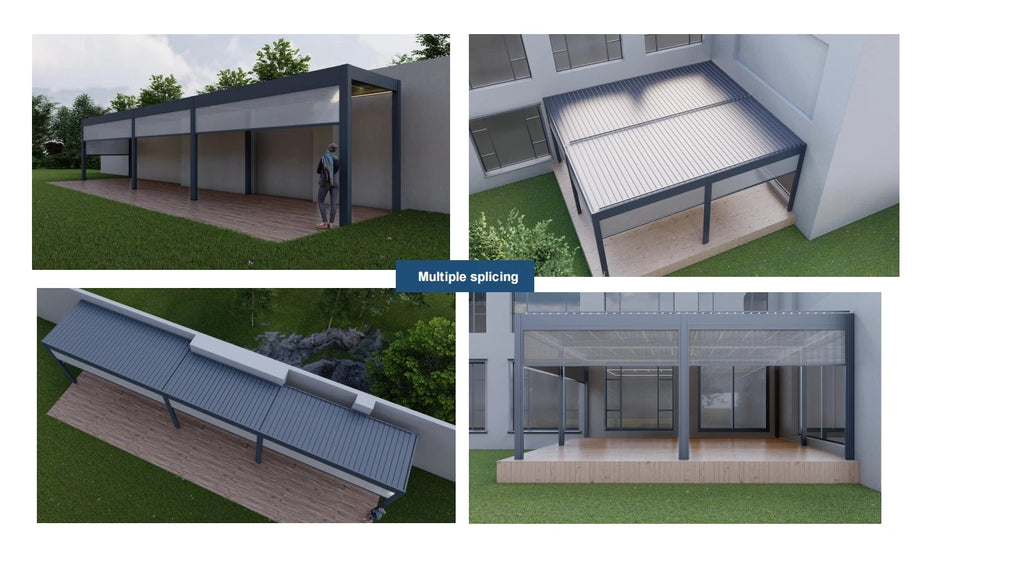 Motorized Pergola Aluminum Bioclimatic Gazebo with LED Lights Louvered Roof with Glass Sliding Doors Patio Gazebos Pergolas